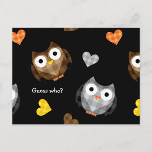 Adorable Chequered Hoot Owl Pattern Postcard