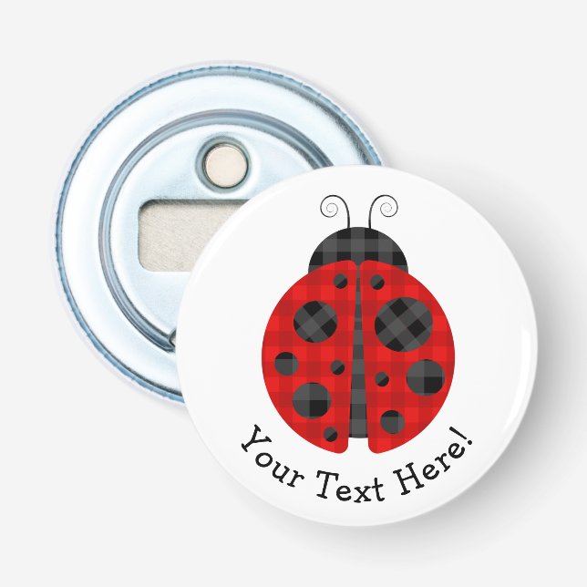 Adorable chequered plaid ladybug graphic icon bottle opener (Front)