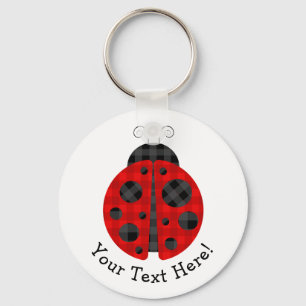 Adorable chequered plaid ladybug graphic icon key ring