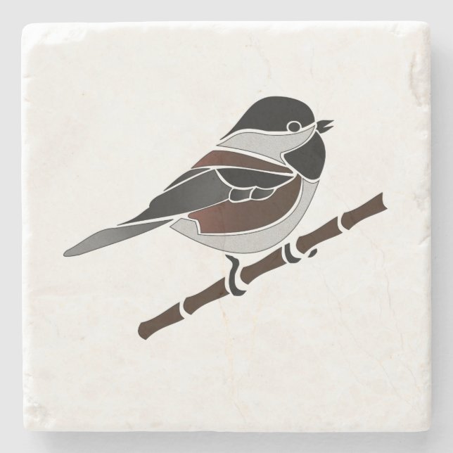 Adorable Chestnut Backed Chickadee Bird Stone Coaster (Front)
