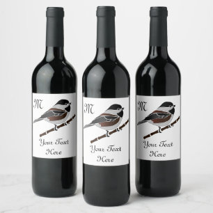 Adorable Chestnut Backed Chickadee Bird Wine Label