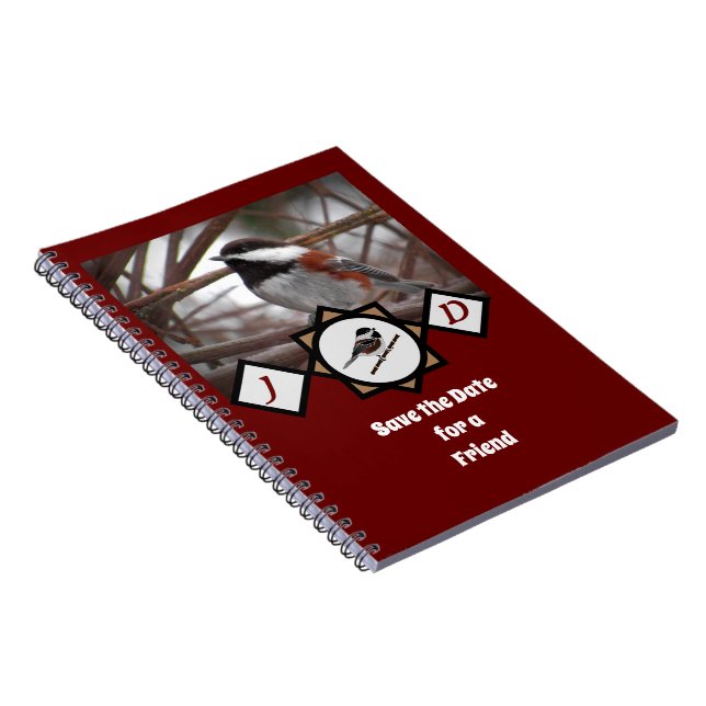 Adorable Chestnut Backed Chickadee Monogram Photo Notebook (Right Side)