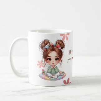 Adorable Chibi Girl Sitting on Cushion with quote Coffee Mug
