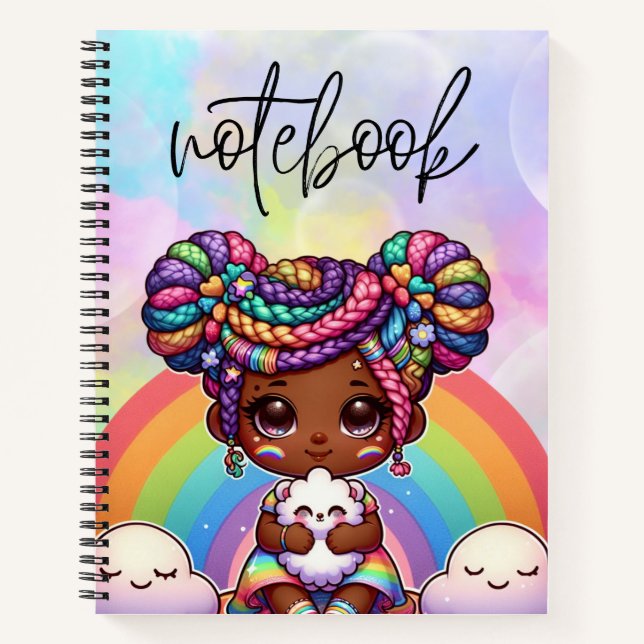 Adorable Chibi Girl with Rainbow braids Notebook (Front)