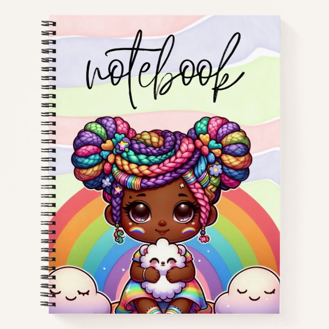Adorable Chibi Girl with Rainbow braids Notebook (Front)