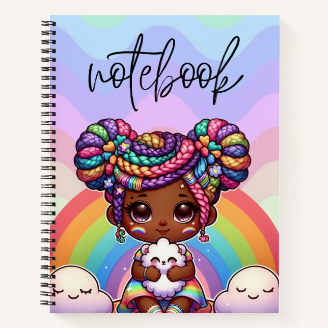 Adorable Chibi Girl with Rainbow braids Notebook (Front)