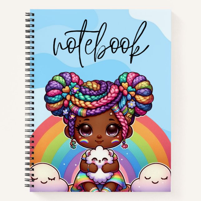 Adorable Chibi Girl with Rainbow braids Notebook (Front)