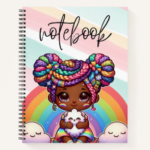 Adorable Chibi Girl with Rainbow braids Notebook
