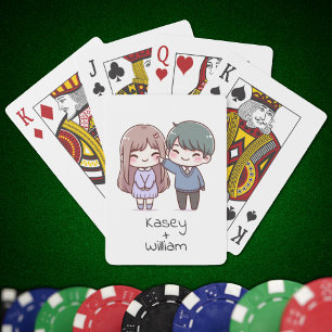 Adorable Chibi-Style Couple Personalised Playing Cards