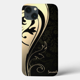 Adorable  Chic Gold, Black Paisley -Personalised iPhone 13 Case