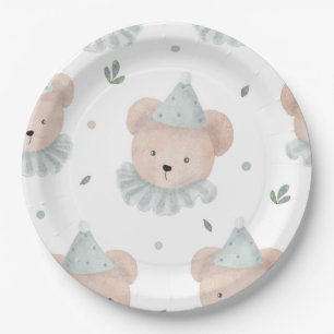 Adorable Chic Teddy Bear Birthday Rustic Paper Plate