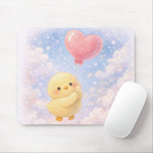 Adorable Chick Holding Heart Balloon Mouse Pad