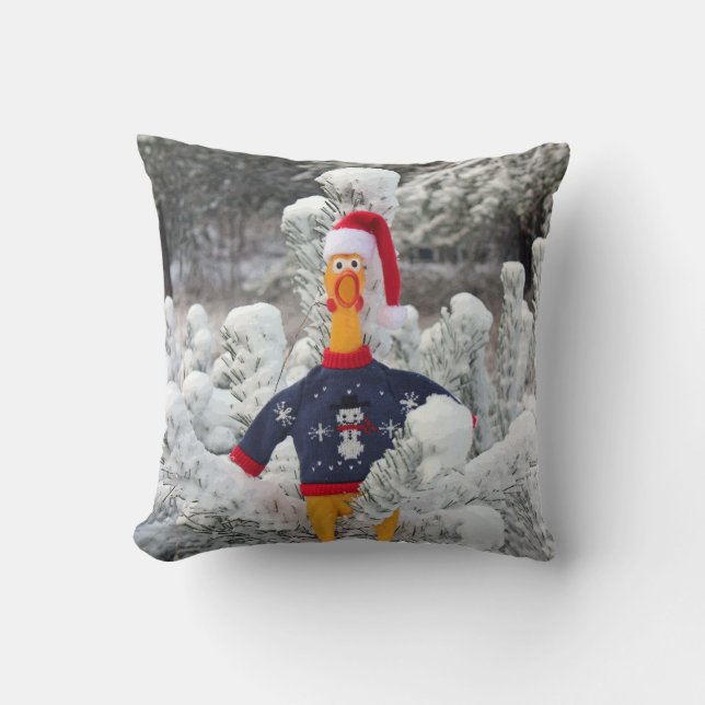 Adorable Chicken Winter Christmas Pillow! Cushion (Front)