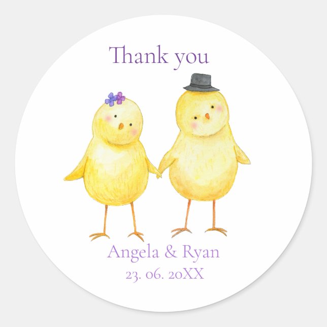 Adorable Chicks Little Birds Custom Wedding Favor  Classic Round Sticker (Front)