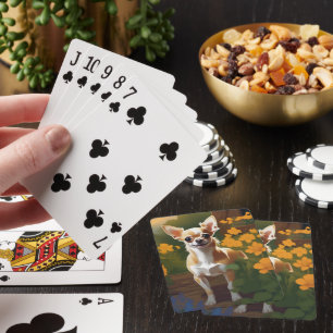Adorable Chihuahua Dog in a Flower Patch Playing Cards