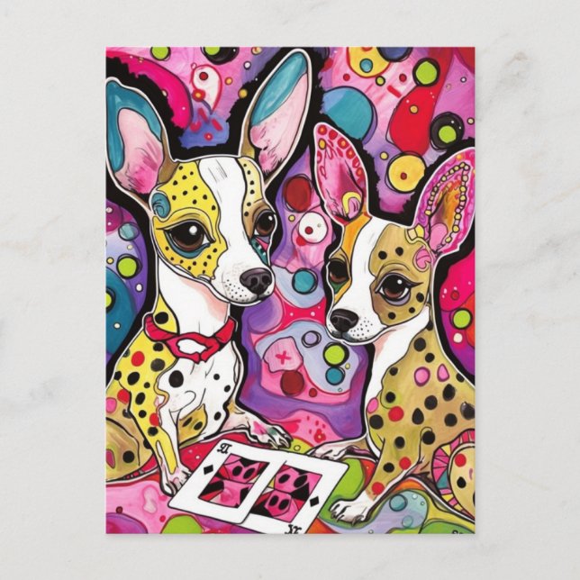 Adorable Chihuahua dogs playing cards Postcard (Front)
