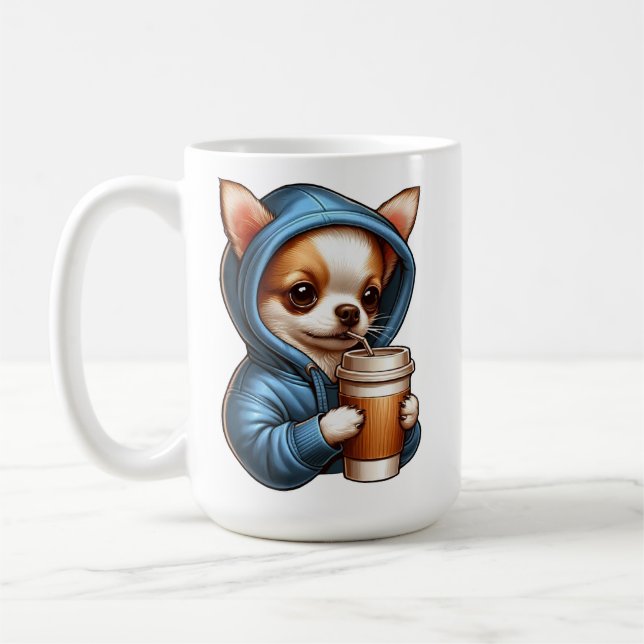 Adorable Chihuahua Drinking Coffee from Cup (Left)