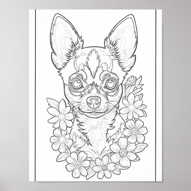 Adorable Chihuahua Puppy Colouring Page Poster (Front)