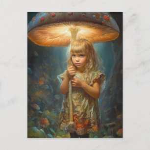 Adorable Child With Mushroom Umbrella Postcard