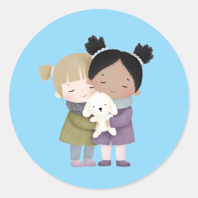 Adorable Children Hugging Sticker  (Front)