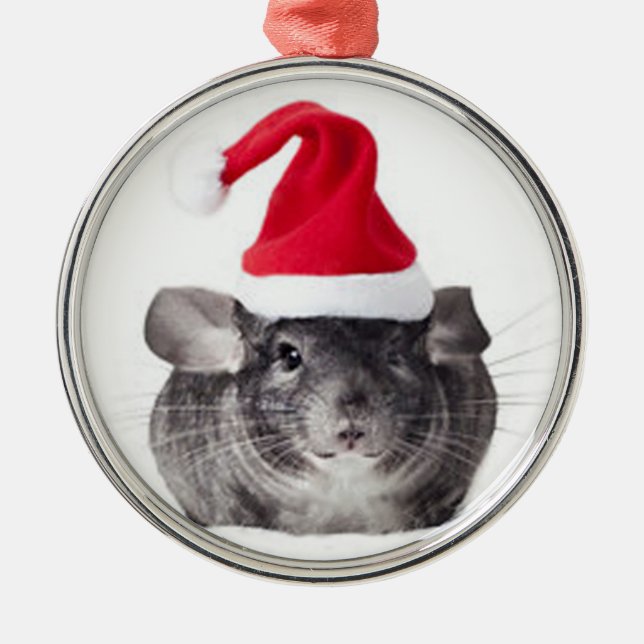 Adorable Chinchilla Santa Model Metal Tree Decoration (Front)