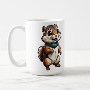 Adorable Chipmunk Cartoon Sticker with Teal Scarf Coffee Mug