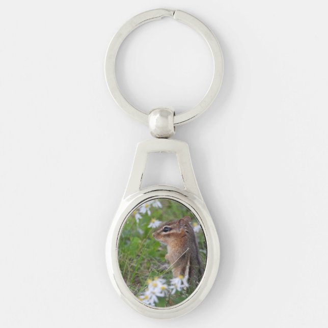 Adorable Chipmunk in flowers  Key Ring (Front)
