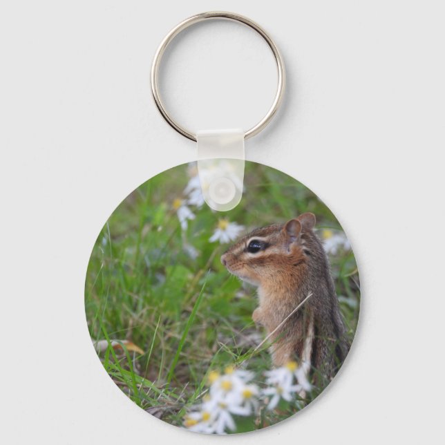 Adorable Chipmunk in flowers  Key Ring (Front)