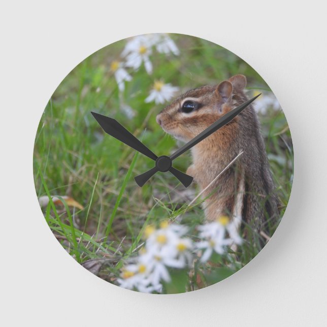 Adorable Chipmunk in flowers Round Clock (Front)