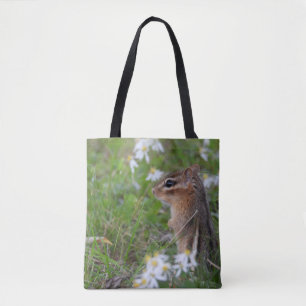 Adorable Chipmunk in flowers Tote Bag