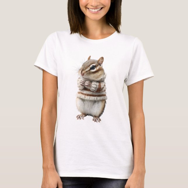 Adorable Chipmunk in Striped Knitted Sweater (Front)