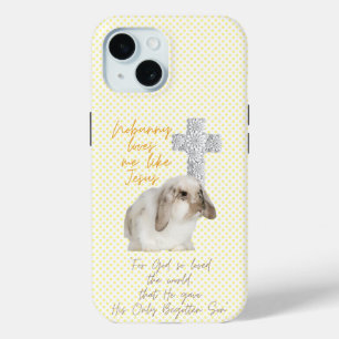 Adorable Christian Yellow Dot Bunny Floral Cross iPhone 15 Case