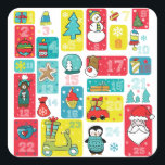 Adorable Christmas Advent Calendar illustration Square Sticker<br><div class="desc">Adorable Christmas illustration hand painted by Sanja Vrekic. Christmas Advent Idea is unique and simple yet colourful and cute. Matching products can be found in Advent Calendar.</div>