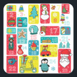 Adorable Christmas Advent Calendar illustration Square Sticker<br><div class="desc">Adorable Christmas illustration hand painted by Sanja Vrekic. Christmas Advent Idea is unique and simple yet colourful and cute. Matching products can be found in Advent Calendar.</div>