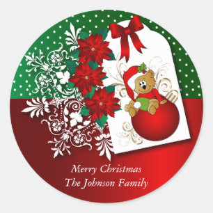 Adorable Christmas Bear Illustration Classic Round Sticker
