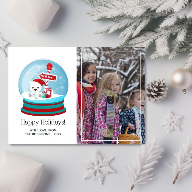 Adorable Christmas Bear Snow Globe Photo Greeting Holiday Card (Creator Uploaded)