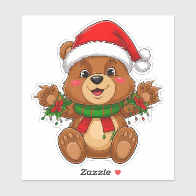 Adorable Christmas Bear With Santa Hat (Sheet)