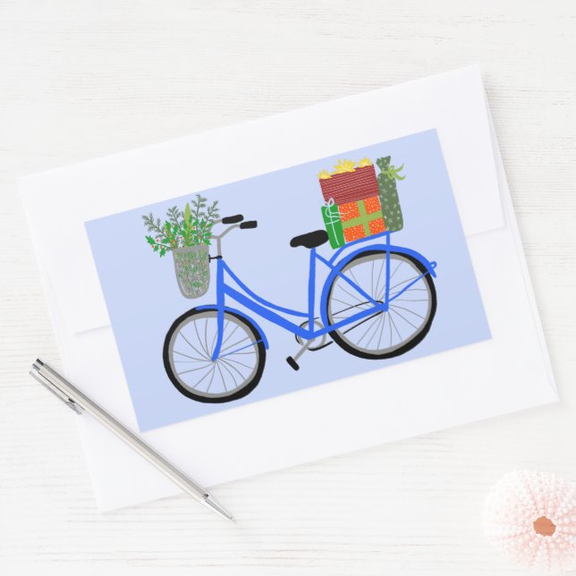 Adorable Christmas Bicycle Holiday Xmas Gifts Rectangular Sticker (Envelope)