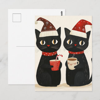 Adorable Christmas Black Cats Postcard