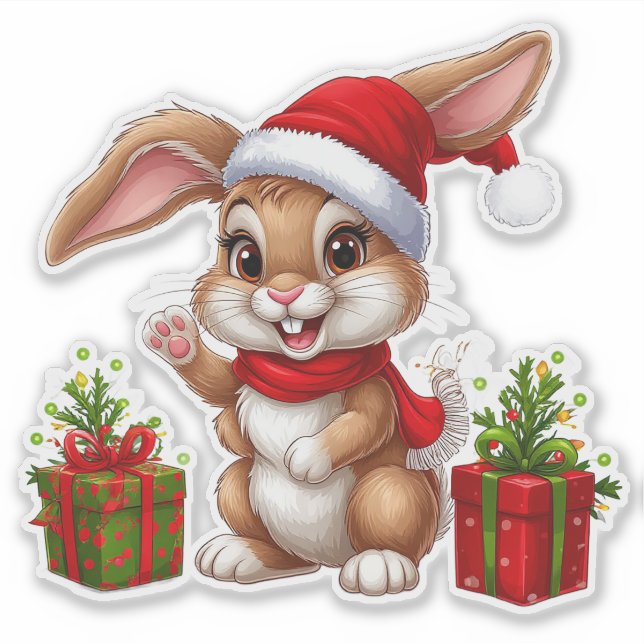 Adorable Christmas Bunny With Santa Hat (Front)