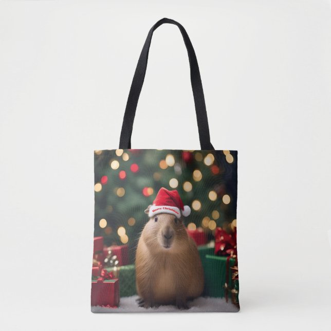Adorable Christmas Capybara,  Tote Bag (Front)