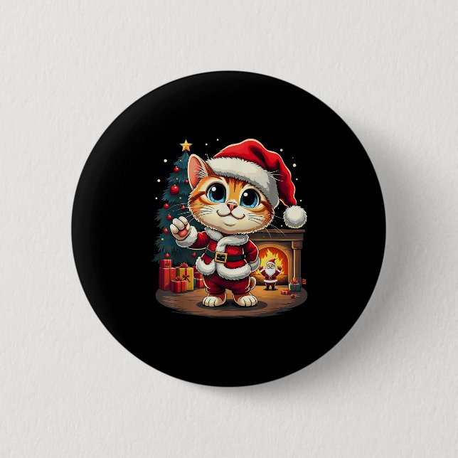Adorable Christmas Cat Santa Claus Lovely Xmas Kit 6 Cm Round Badge (Front)