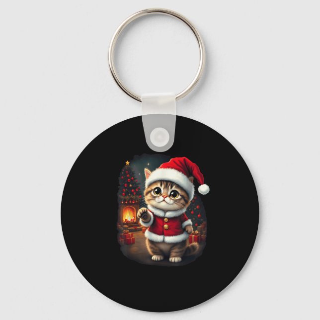 Adorable Christmas Cat Santa Claus Lovely Xmas Kit Key Ring (Front)