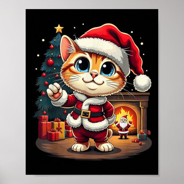 Adorable Christmas Cat Santa Claus Lovely Xmas Kit Poster (Front)