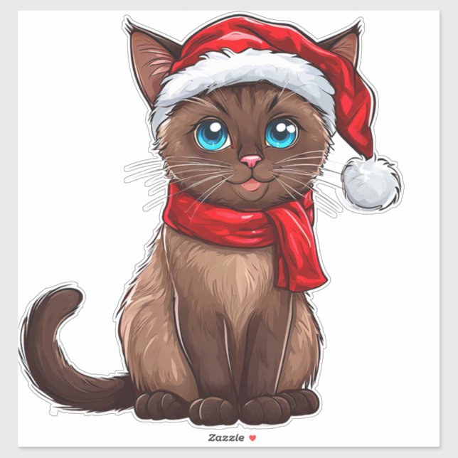 Adorable Christmas Cat Wearing a Santa Hat (Sheet)