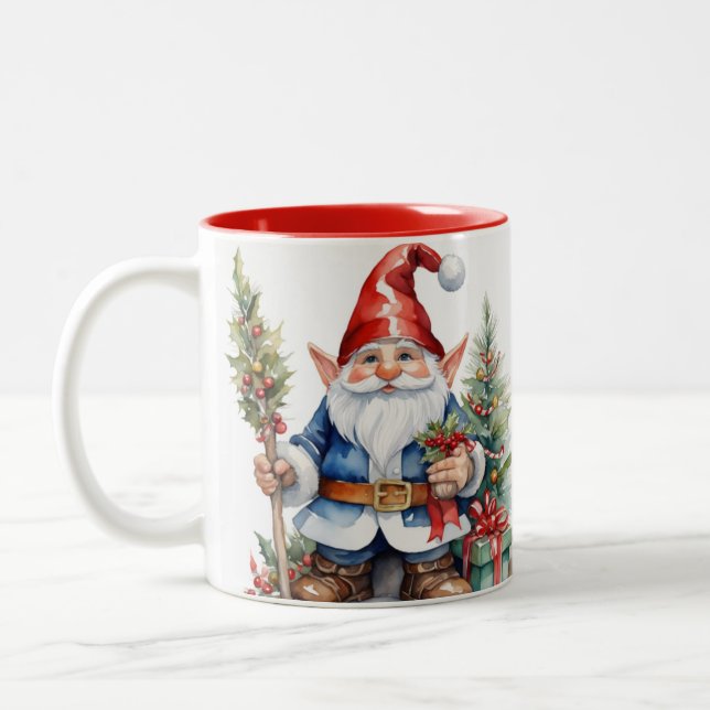 Adorable Christmas Cheerful Gnome Coffee Mug,  Two-Tone Coffee Mug (Left)