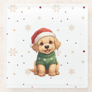 Adorable Christmas Dog - Festive Puppy Christmas Glass Coaster