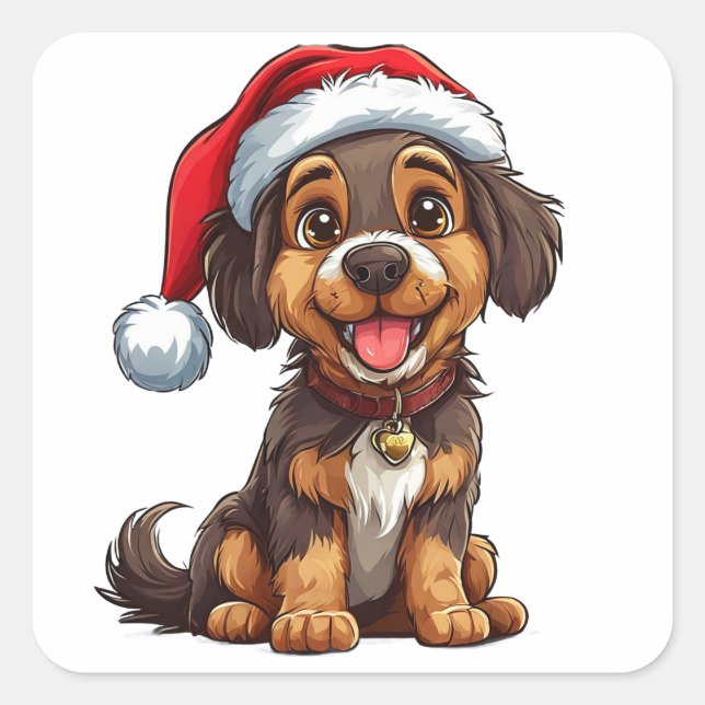 Adorable Christmas Dog Square Sticker (Front)