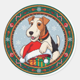 Adorable Christmas Dog With Santa Hat Classic Round Sticker