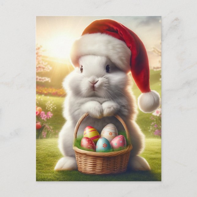 Adorable Christmas Easter Rabbit Postcard (Front)